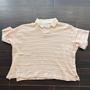BDG Striped Polo Shirt in Cream and Orange